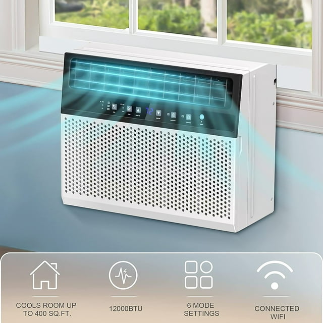 Auseo 8,100BTU (12,000BTU ASHRAE) Window Air Conditioner, Cools 550 Sq.ft., 6 Modes, 24H Timer, Energy-Saving & Low Noise, Remote Control for Home/Office/Dorm/Apt-White