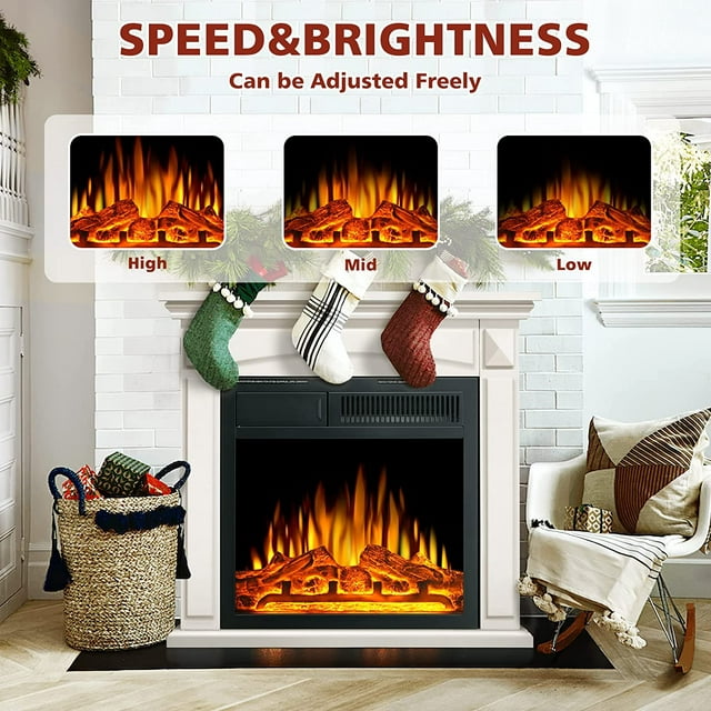 Auseo Electric Fireplace Mantel Wood Surround Firebox Freestanding Corner Fireplace Heater Infrared Quartz Heater Adjustable Led Flame, Remote Control, 750W-1501W, White