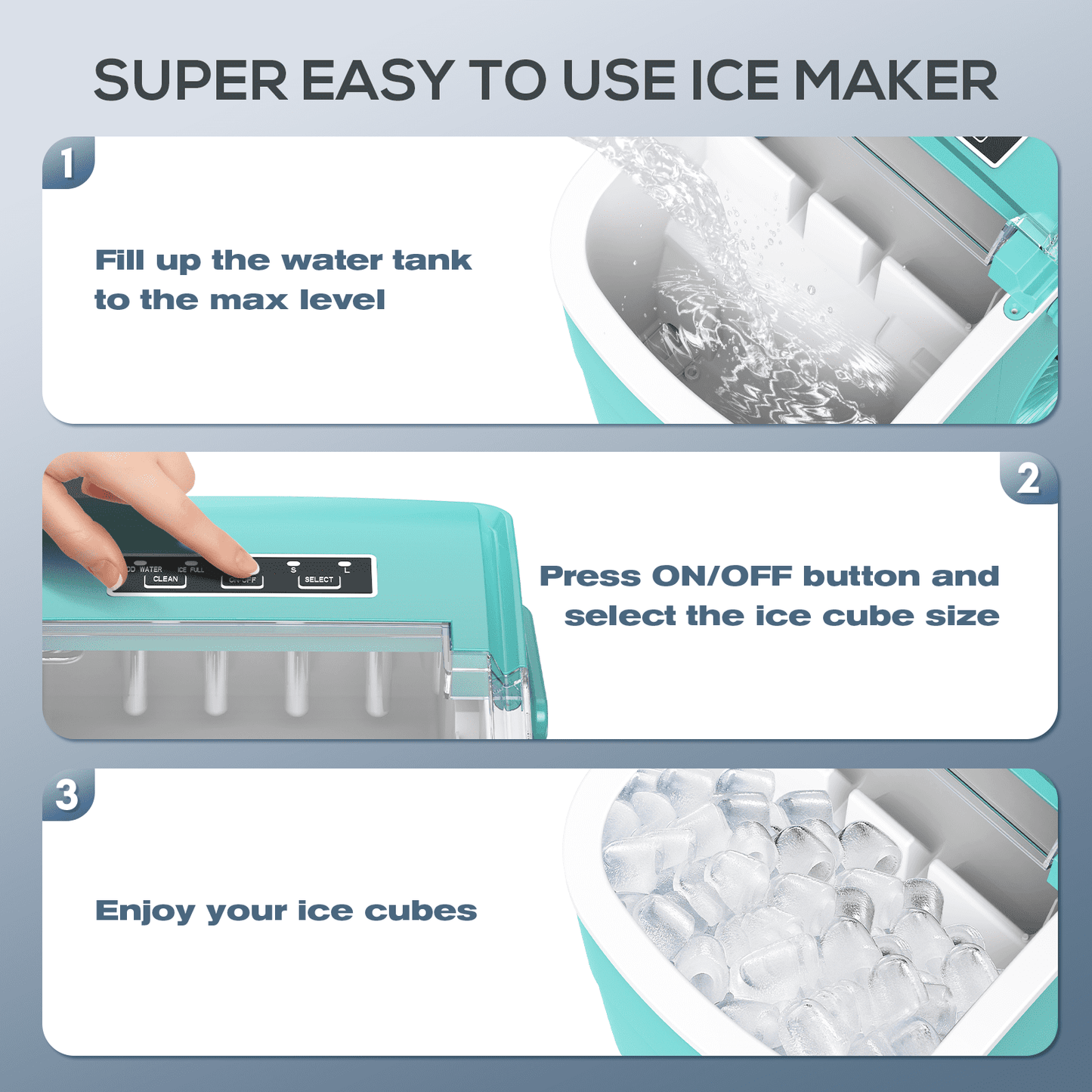 Auseo 26 lbs/24H Countertop Ice Maker Machine, 2 Sizes of Bullet Ice, 9 Bullet-Shaped Ice in 6 Min, Auto-Cleaning, Green