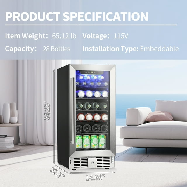 Auseo 2.9 Cu.ft Beverage Refrigerator Cooler - Wine Cooler Beverage Center Quick Cooling System with a Lock 115V 60Hz for Home&Bar, 15 Inch, Silver