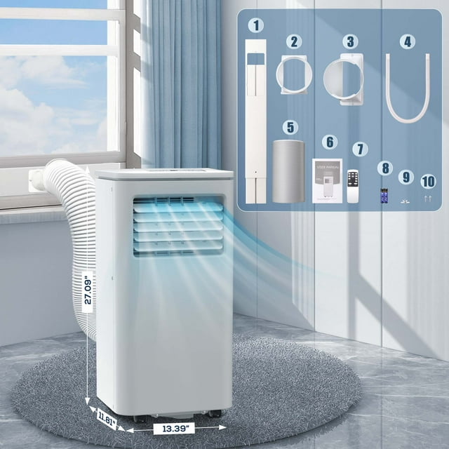 Auseo 5000BTU(8000 BTU ASHRAE)Portable Air Conditioner, 250 sq.ft 3 in 1 AC with 24-Hour Timer, Suitable for Families