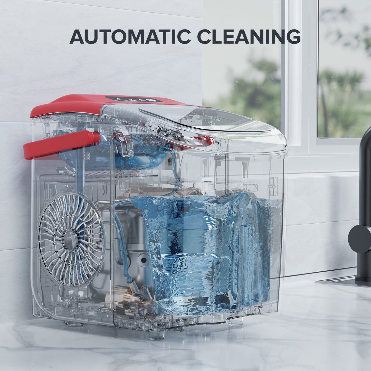 Auseo Countertop Ice Maker, Portable Ice Machine with Self-Cleaning, 26Lbs/24H, 9 Ice Cubes Ready in 6 Mins, for Home/Kitchen/Bar, Garnet Red