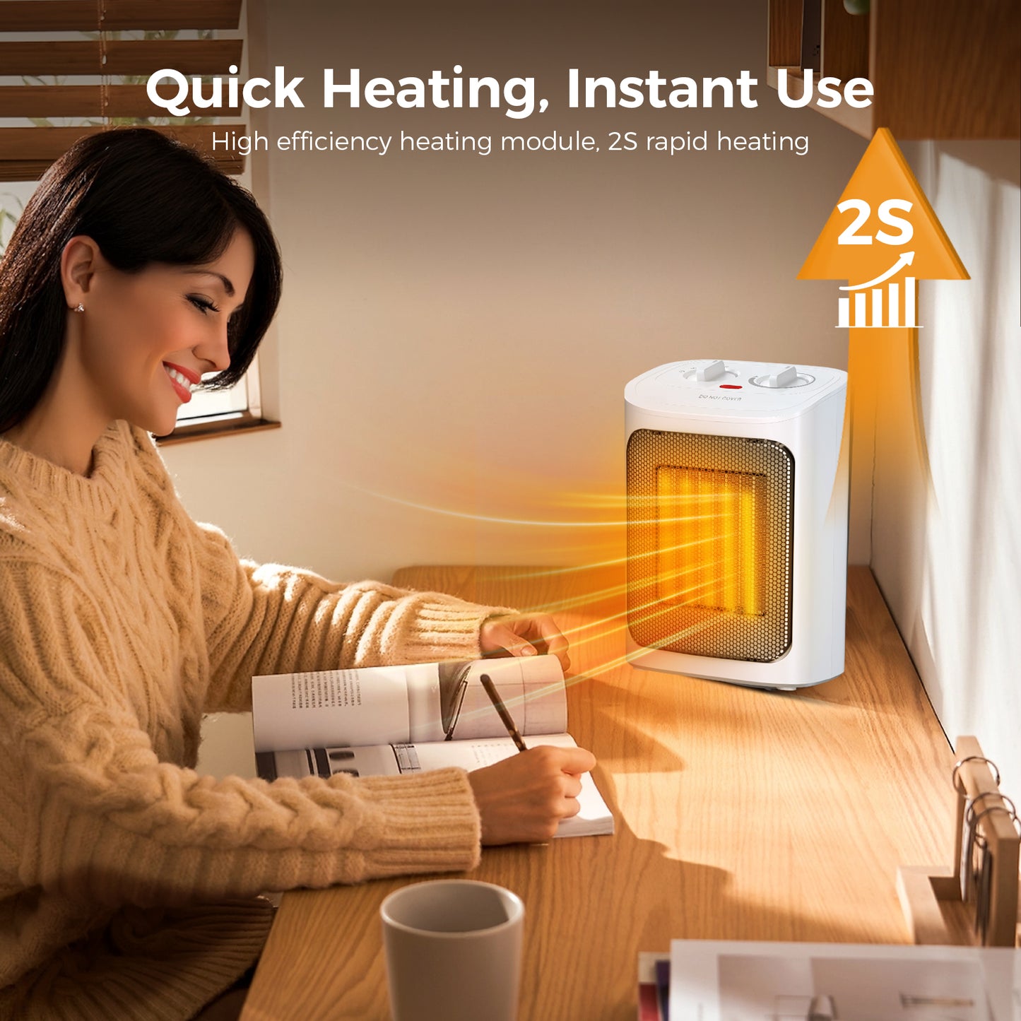 Auseo Space Heater, 750W/1500W, Ceramic Small Fan Heater for Indoor Use, 2S Rapid Heating, Multiple Safety Protection, White