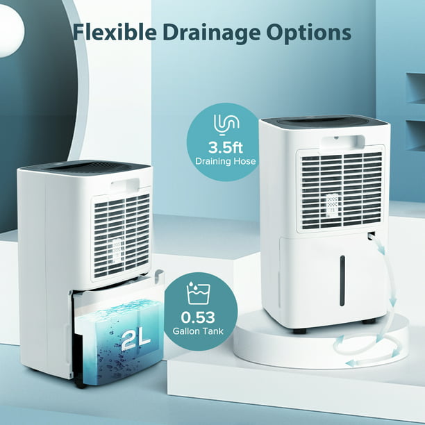 Auseo 30 Pint Dehumidifiers, 2000 Sq. Ft Dehumidifier with Drain Hose, 0.53 Gallon Water Tank, 3 Operation Modes, 24H Timer, Portable Dehumidifier for Basement/Bathroom/Laundry Room