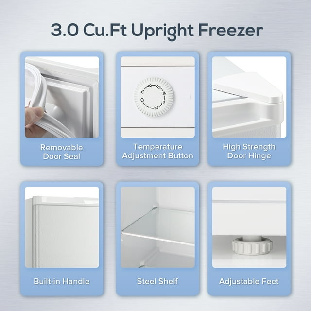 Auseo Mini Freezer Countertop, Energy Saving 3.0 Cu.ft, Single Door Compact Upright Freezer with Reversible Door for Home/Office/Kitchen-White