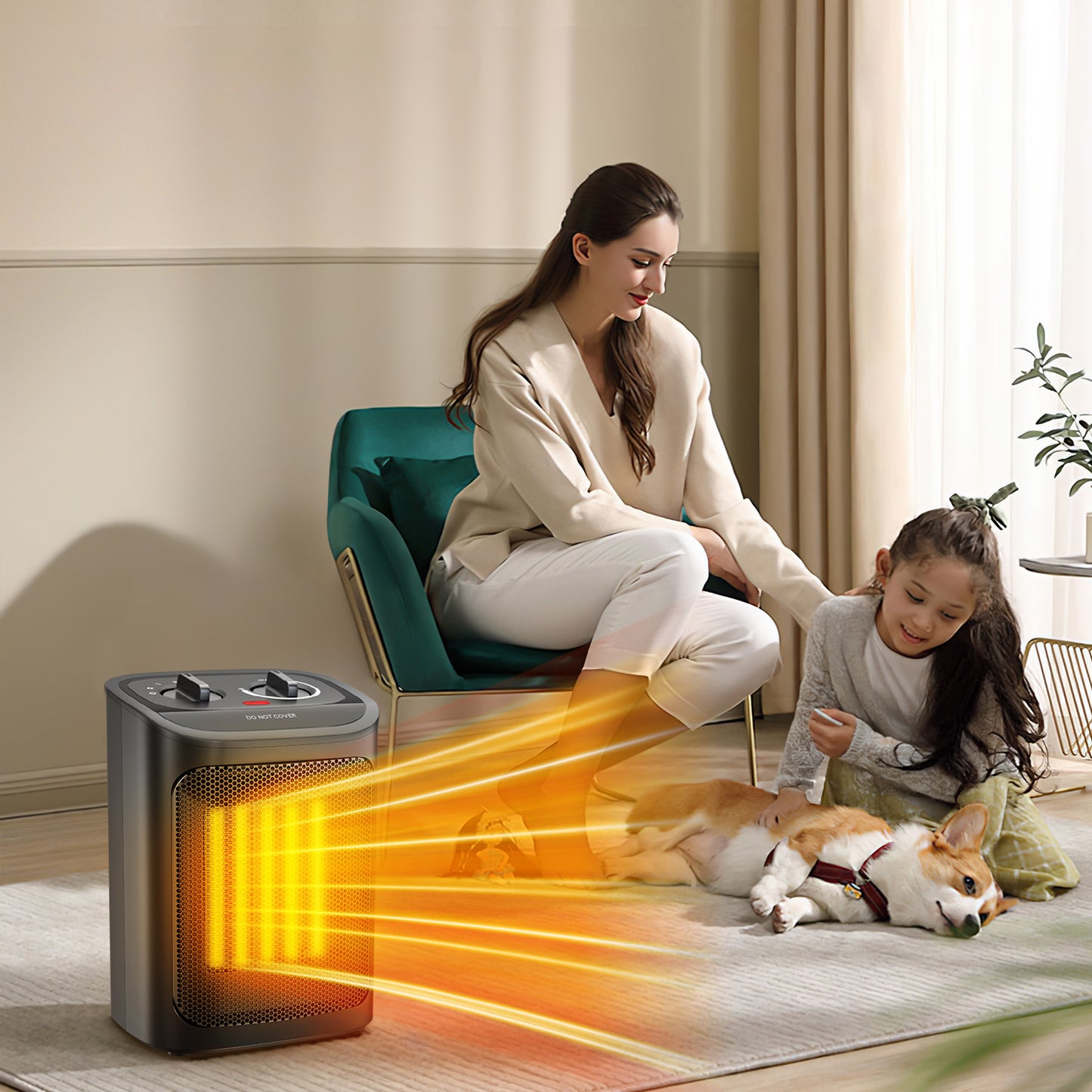 Auseo Space Heater, 750W/1500W, Ceramic Small Fan Heater for Indoor Use, 2S Rapid Heating, Multiple Safety Protection, Black