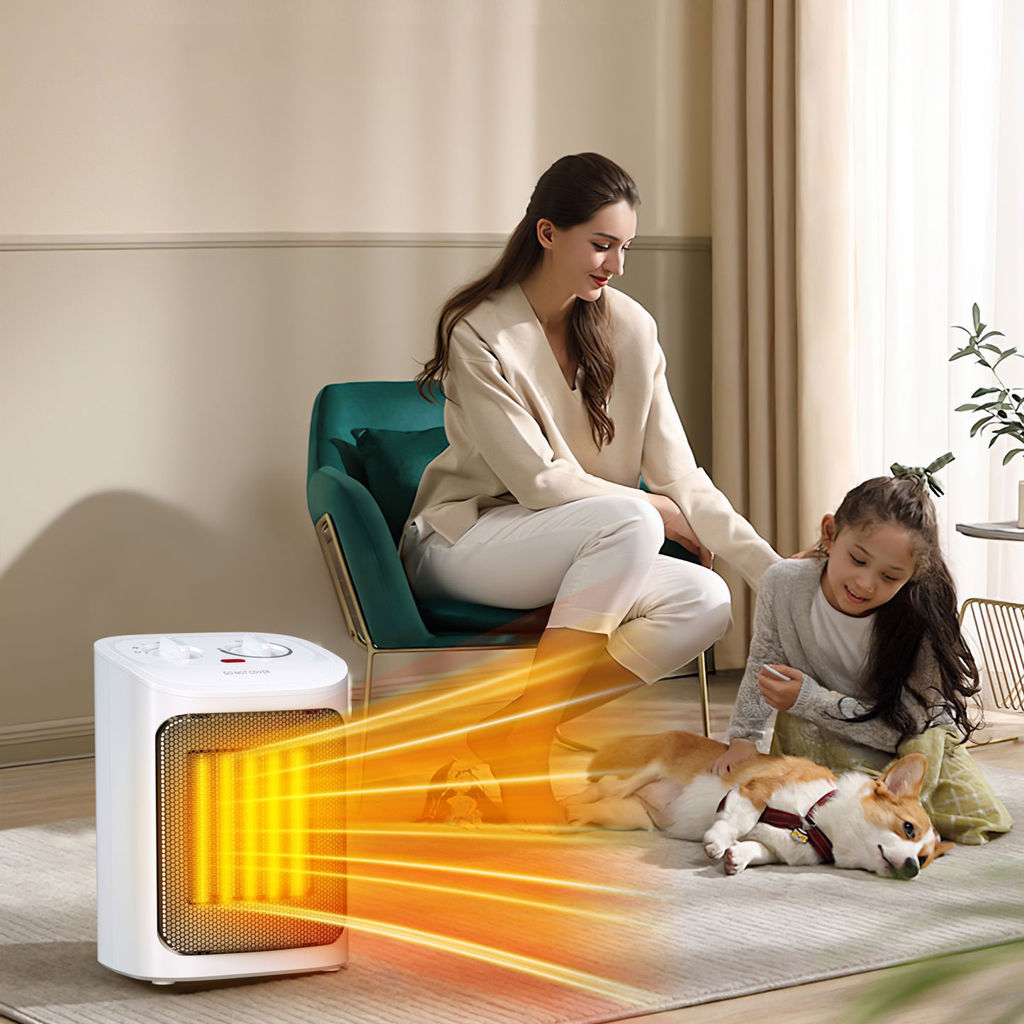 Auseo Space Heater, 750W/1500W, Ceramic Small Fan Heater for Indoor Use, 2S Rapid Heating, Multiple Safety Protection, White