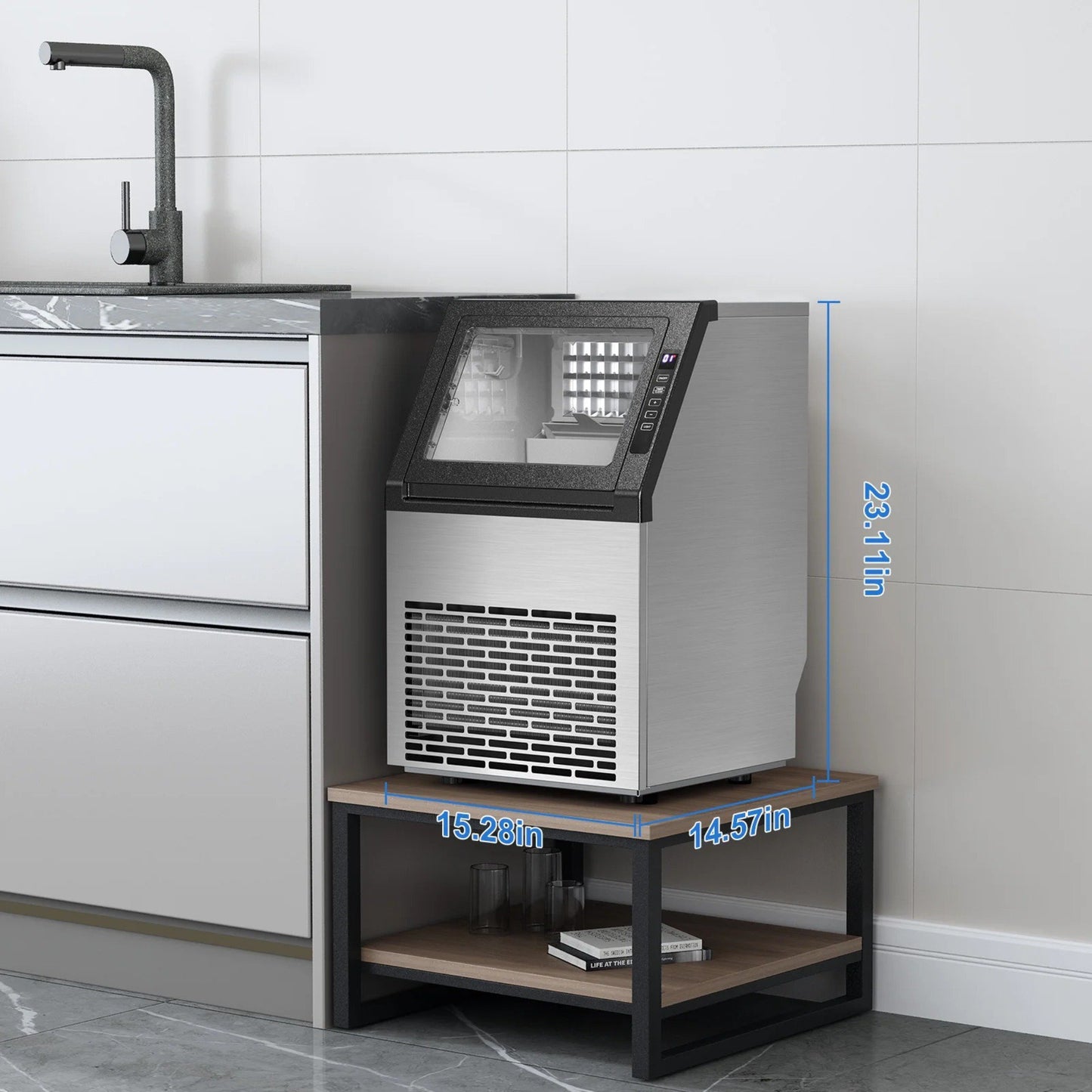 Auseo 80Lbs/24H Commercial Ice Maker Machine With 22Lbs Ice Storage Capacity, Compact Freestanding Under Counter Self Cleaning Stainless Steel Ice Machine for Home/Bar/Restaurant