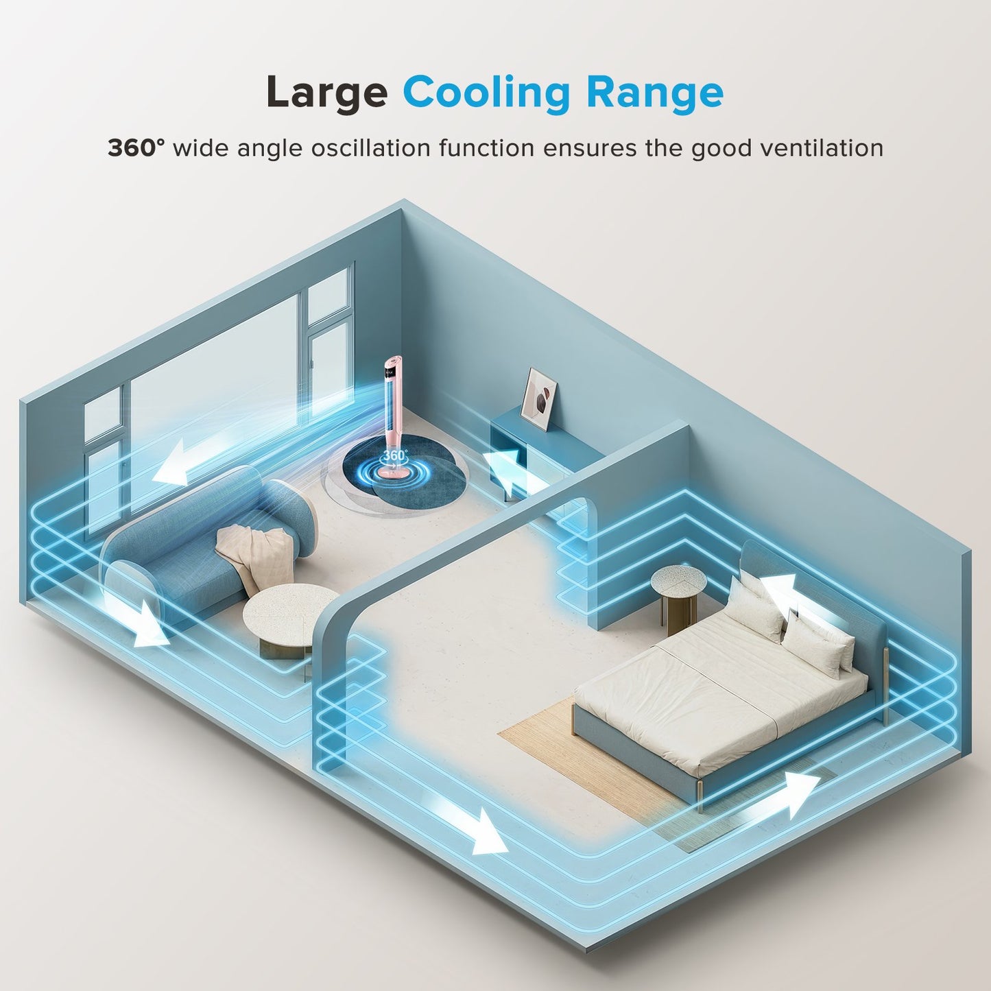 Auseo Tower Fan with Oscillation, Remote Control and LED Display, 3 Powerful Wind Modes, up to 24 H Timer Bladeless Standing Fan, Portable Fan for Children, Home, Dormitory or Office-Pink