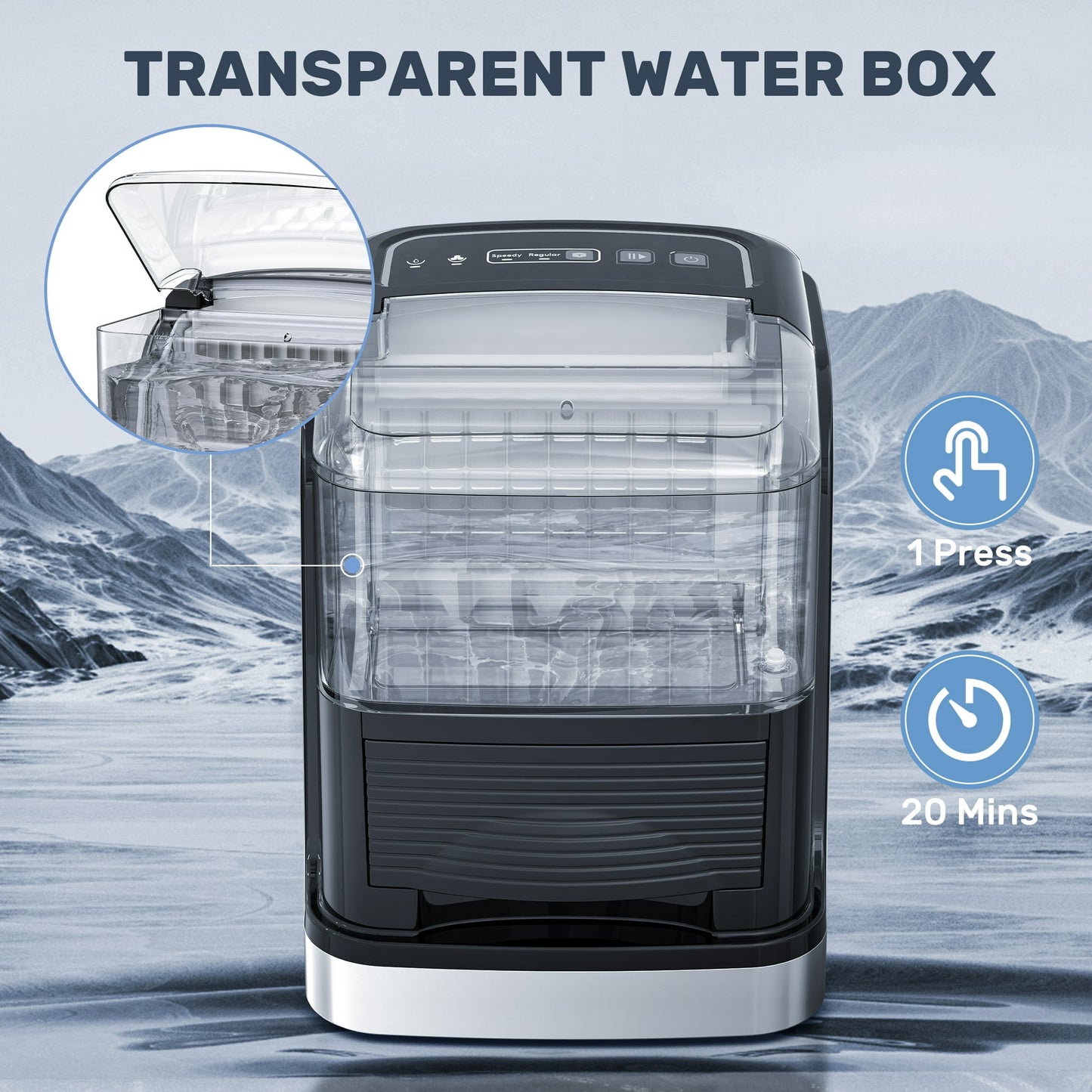 Auseo Ice Makers Countertop, 33lbs in 24Hour Ice Machine with Ice Basket, 2 Sizes of nugget Ice,Black