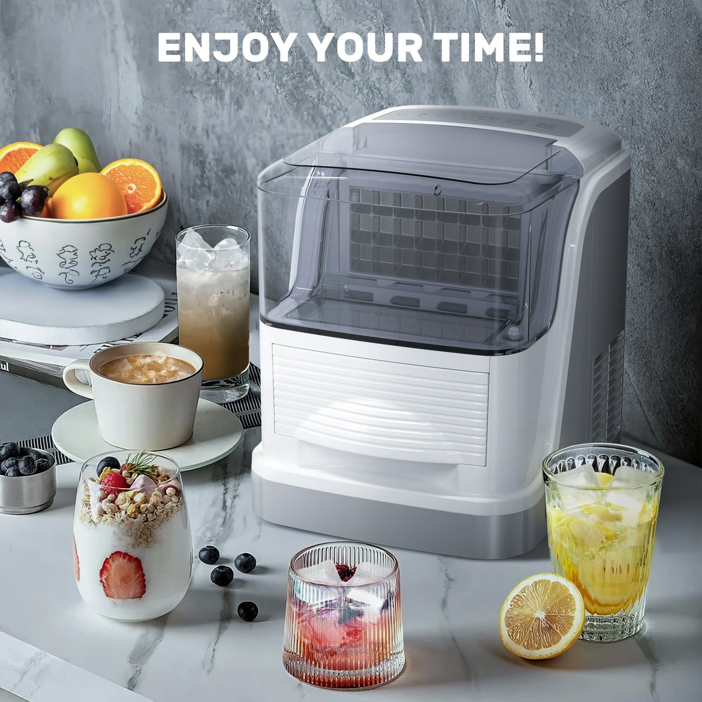 Auseo Ice Makers Countertop, 33lbs/24H, w/Ice Basket, 2 Sizes of Nugget,Sliver