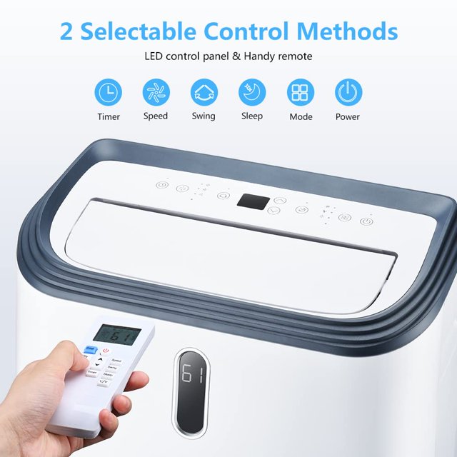 Auseo 10000BTU Portable AC, Cools to 700 Sq.ft Room, 3 in 1, with LED Display Remote Control, Window Kits, Universal Wheels