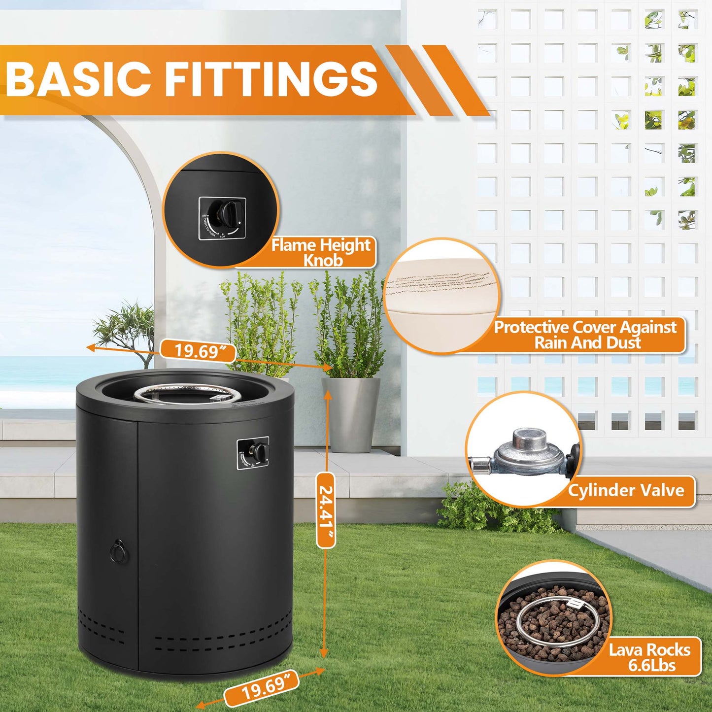 Auseo 20in Square Outdoor Fire Pit -Propane Metal Stove with Lava Rocks , 40000 BTU Heat Output, for Picnics/Bonfires/Patio Gardens