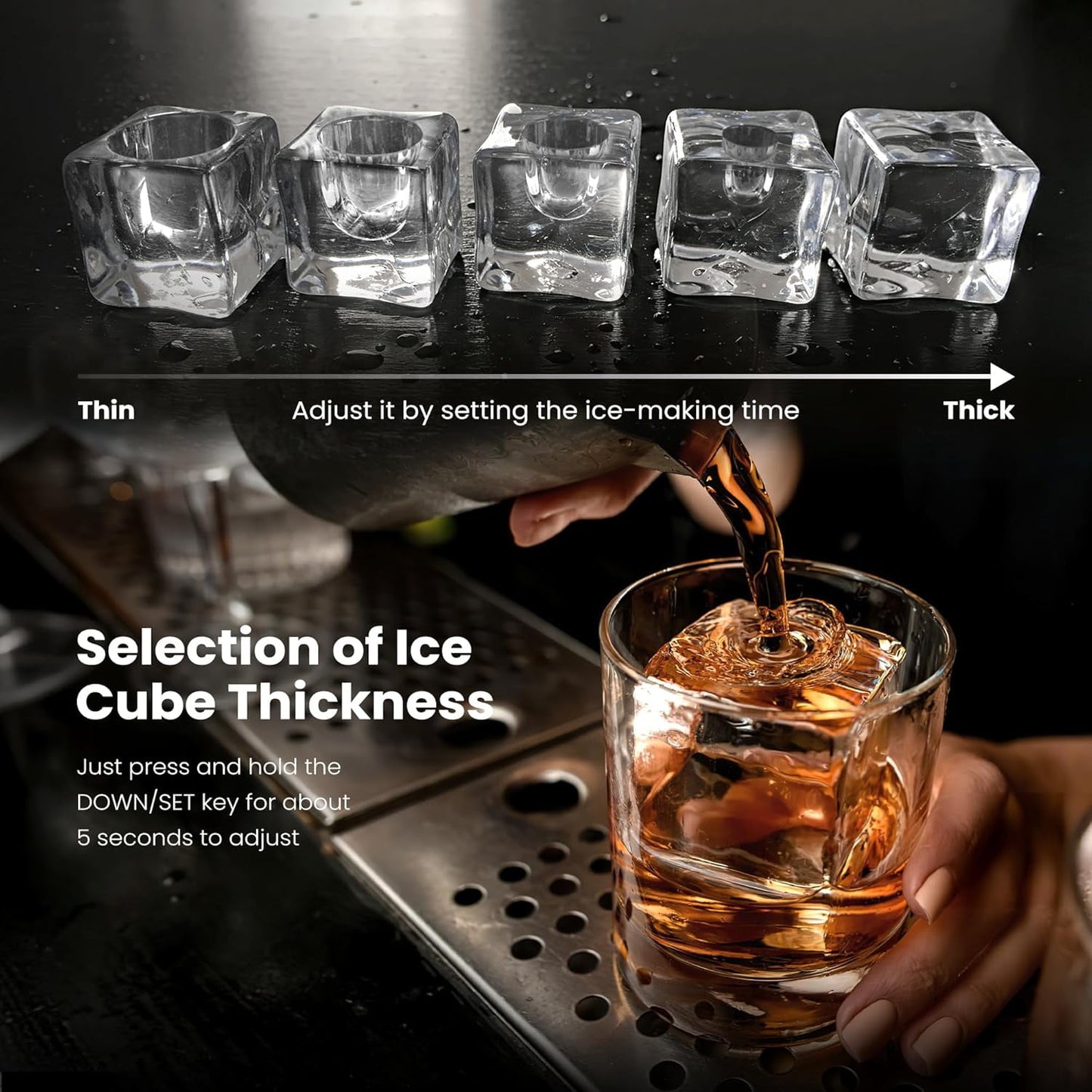 Auseo Clear Cubic Ice Makers,9 Crystal Clear 1.6" Ice Cubes per Hour,Quiet Countertop Ice Maker with Self-Cleaning,for Cocktails, Whiskey,24h Timer,ETL Listed