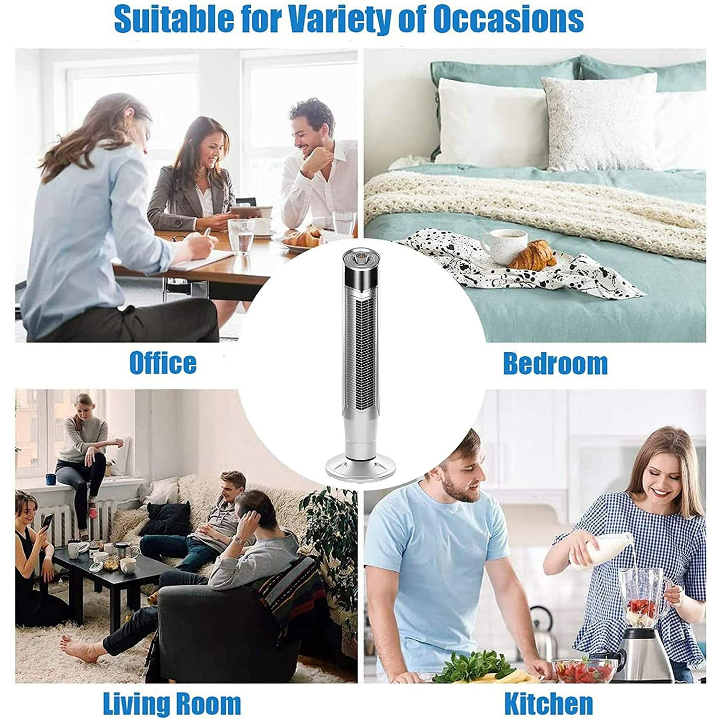 Auseo Tower Fan, Standing Fan Oscillating, Room Fan, Portable Bladeless, Quiet Floor Fan with Remote, 6 Speeds, 3 Modes, 24H Timer for Bedroom, and Home Office Use, (40-inch, SILVER)