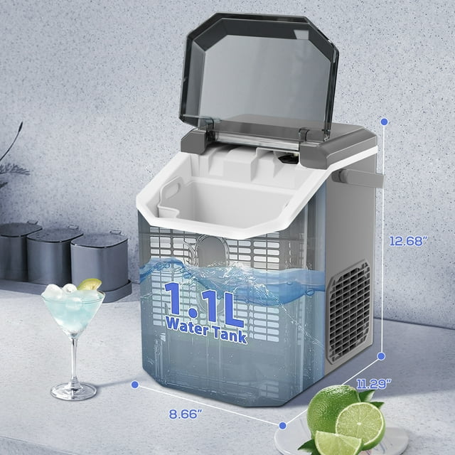 Auseo Nugget Ice Maker Countertop with Soft Chewable Pellet Ice, Portable Ice Machine with Handle, 34lbs/24H, for Kitchen/Office/Party (Grey)