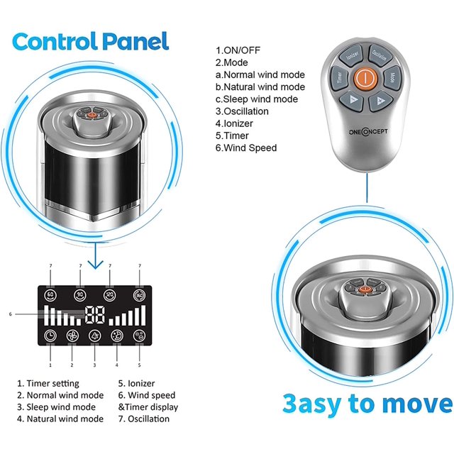 Auseo Tower Fan, Standing Fan Oscillating, Room Fan, Portable Bladeless, Quiet Floor Fan with Remote, 6 Speeds, 3 Modes, 24H Timer for Bedroom, and Home Office Use, (40-inch, SILVER)