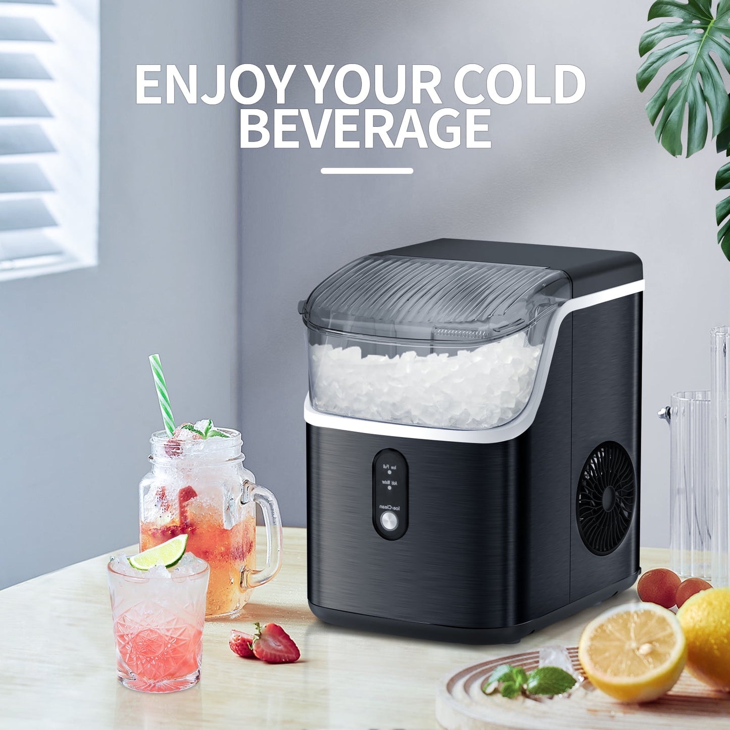 Auseo Nugget Ice Maker Countertop, Portable Ice Maker Machine with Self-Cleaning Function, 35lbs/24H, Easy Operation, Pellet Ice Maker for Home/Kitchen/Office/Party-Black