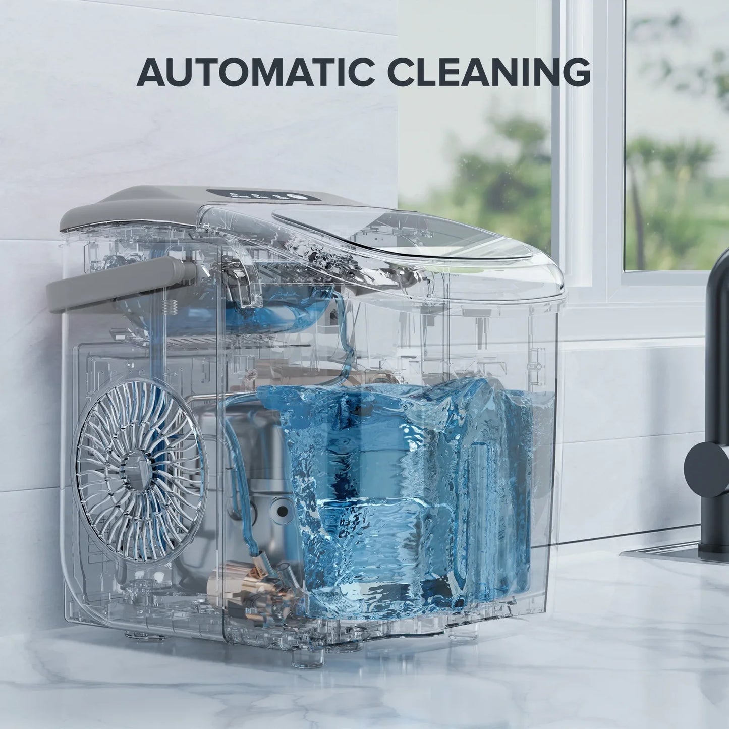 Auseo Countertop Ice Maker, Portable Ice Machine with Self-Cleaning, 26Lbs/24H, 9 Ice Cubes Ready in 6 Mins, for Home/Kitchen/Bar, Platinum Grey