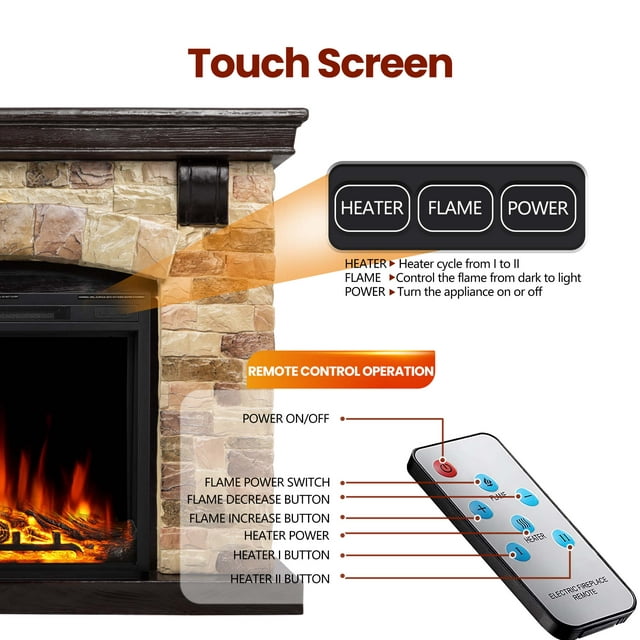 Auseo 48" Electric Fireplace Mantel Package, Freestanding Fireplace with TV Stand, Remote Control, Adjustable Flame Brightness 750W/1500W