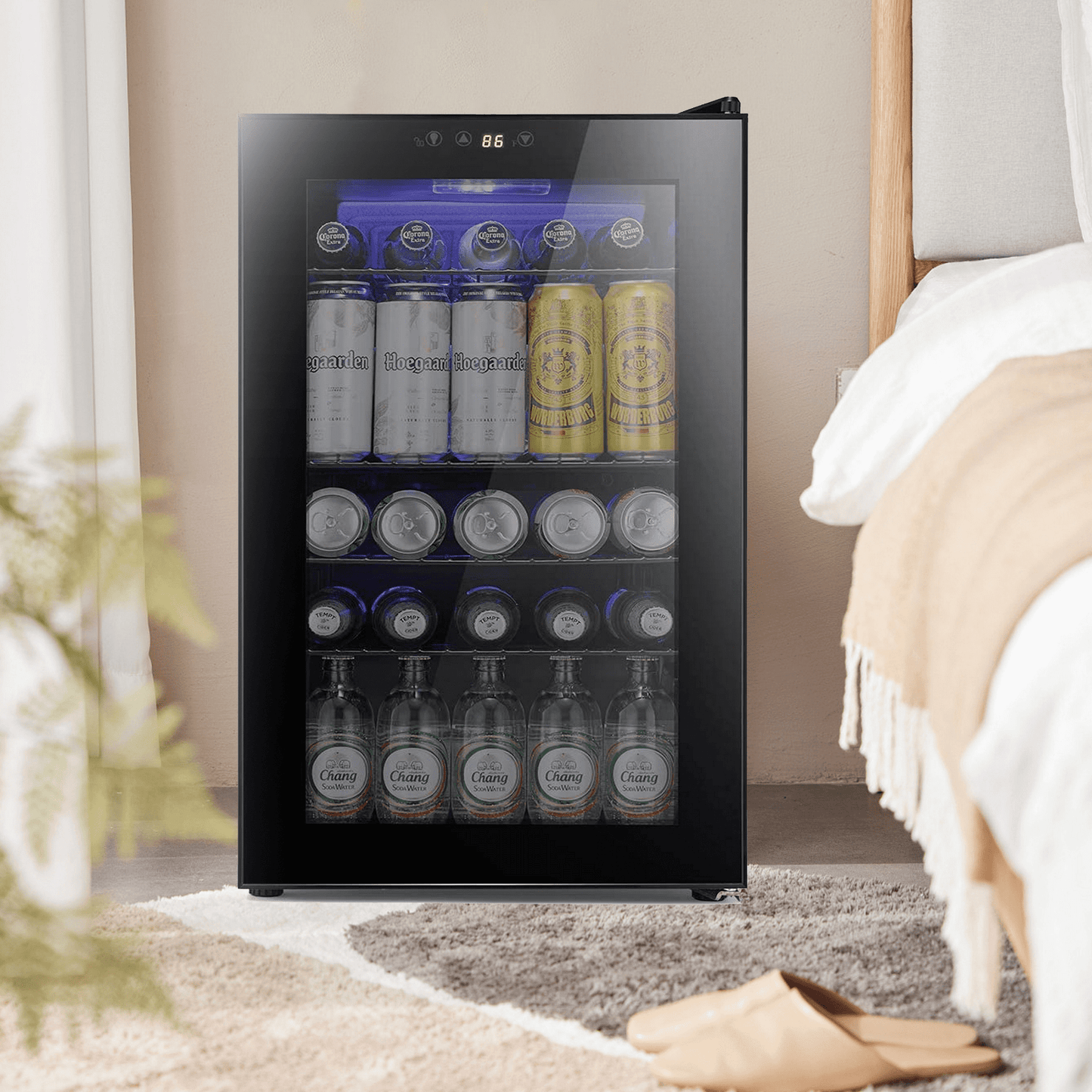 Auseo 2.3cu.ft Beverage Refrigerator Cooler-85 Can Mini Fridge with Glass Door for Soda/Beer/Wine, Drink Dispenser Machine Digital Display Under Counter Wine Cooler for Home/Office/Dorm, Black