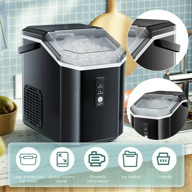 Auseo Nugget Ice Maker Countertop with Soft Chewable Pellet Ice, Portable Ice Machine with Handle, 35lbs/24H, Black