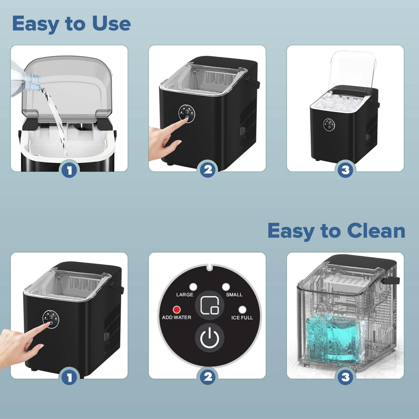 Auseo Bullet Ice Maker Machine, Ice Maker Countertop with Handle, 26lbs/24H, 2 Sizes S/L, 8 Pcs/9 Mins, Self-Cleaning, for Home/Office/Party, Black