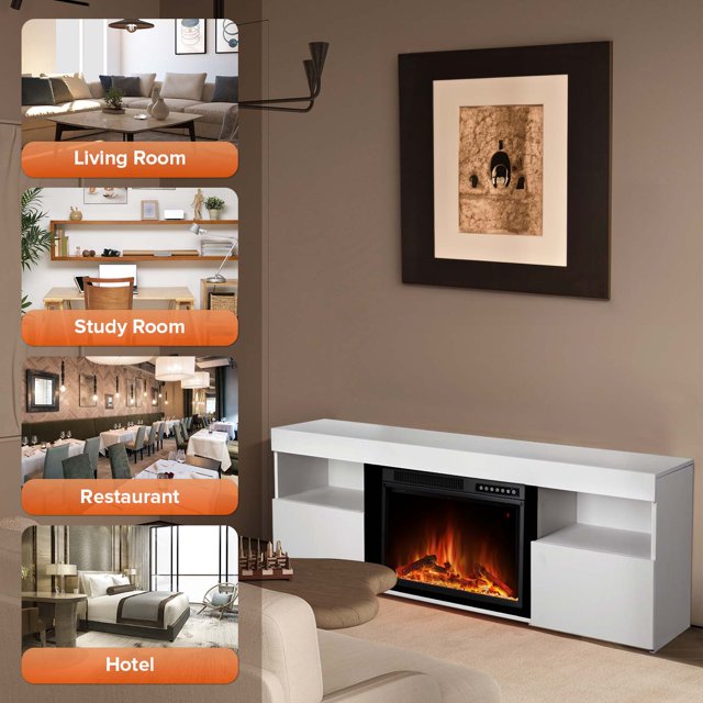 Auseo 60'' Electric Fireplace Mantel,Remote Control, Adjustable LED Flame, Free Standing Fireplace(White)