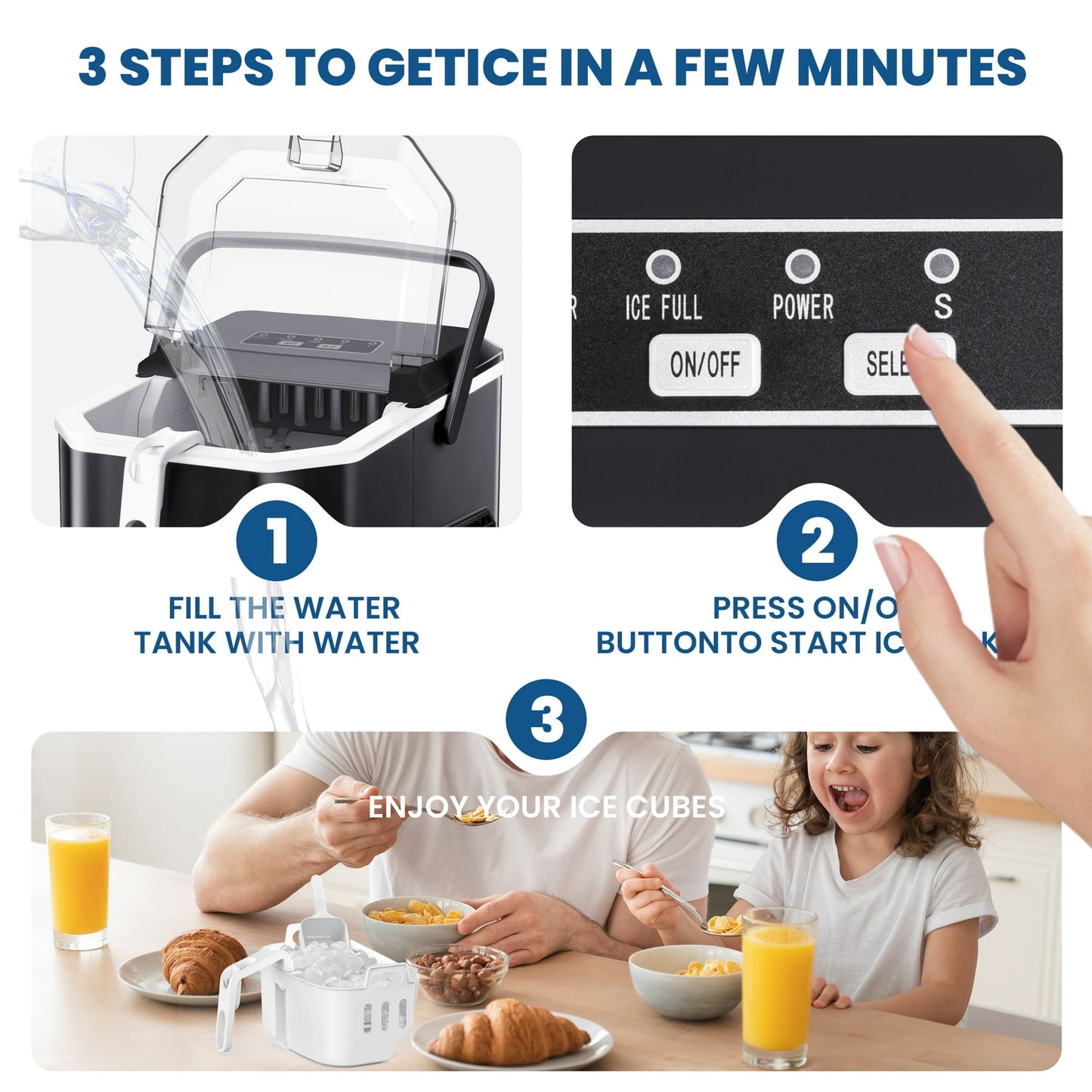 Auseo Bullet Ice Maker with Ice Basket/Scoop/Handle, Self-Cleaning, 9Pcs/6-12Min, 26Lbs/24H for Home/Office/Bar/Party, Black