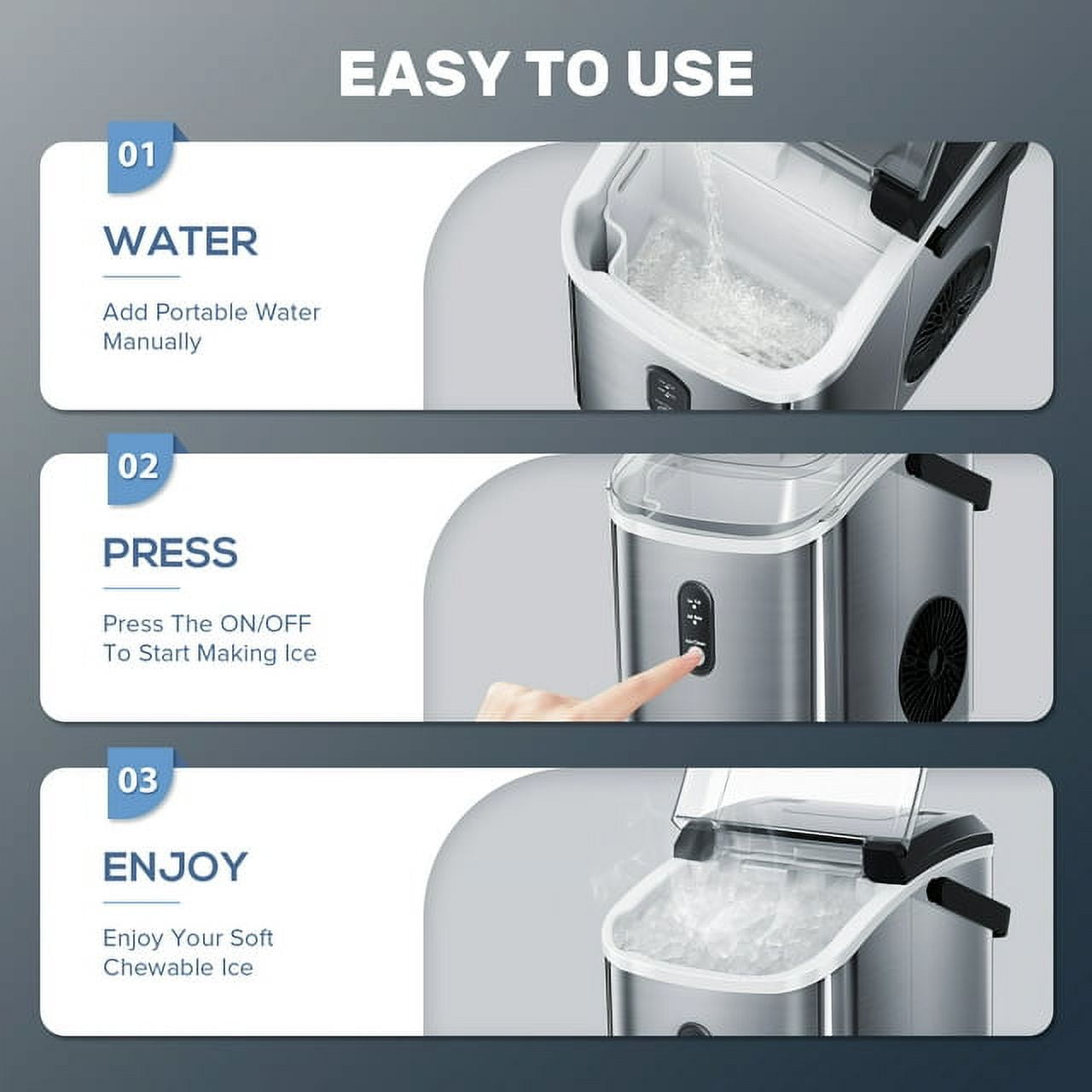 Auseo Nugget Ice Maker Countertop, 35Lbs/24H with Self-Cleaning, 6 Min/Round, for Home/Office/Bar, Stainless Steel-Silver
