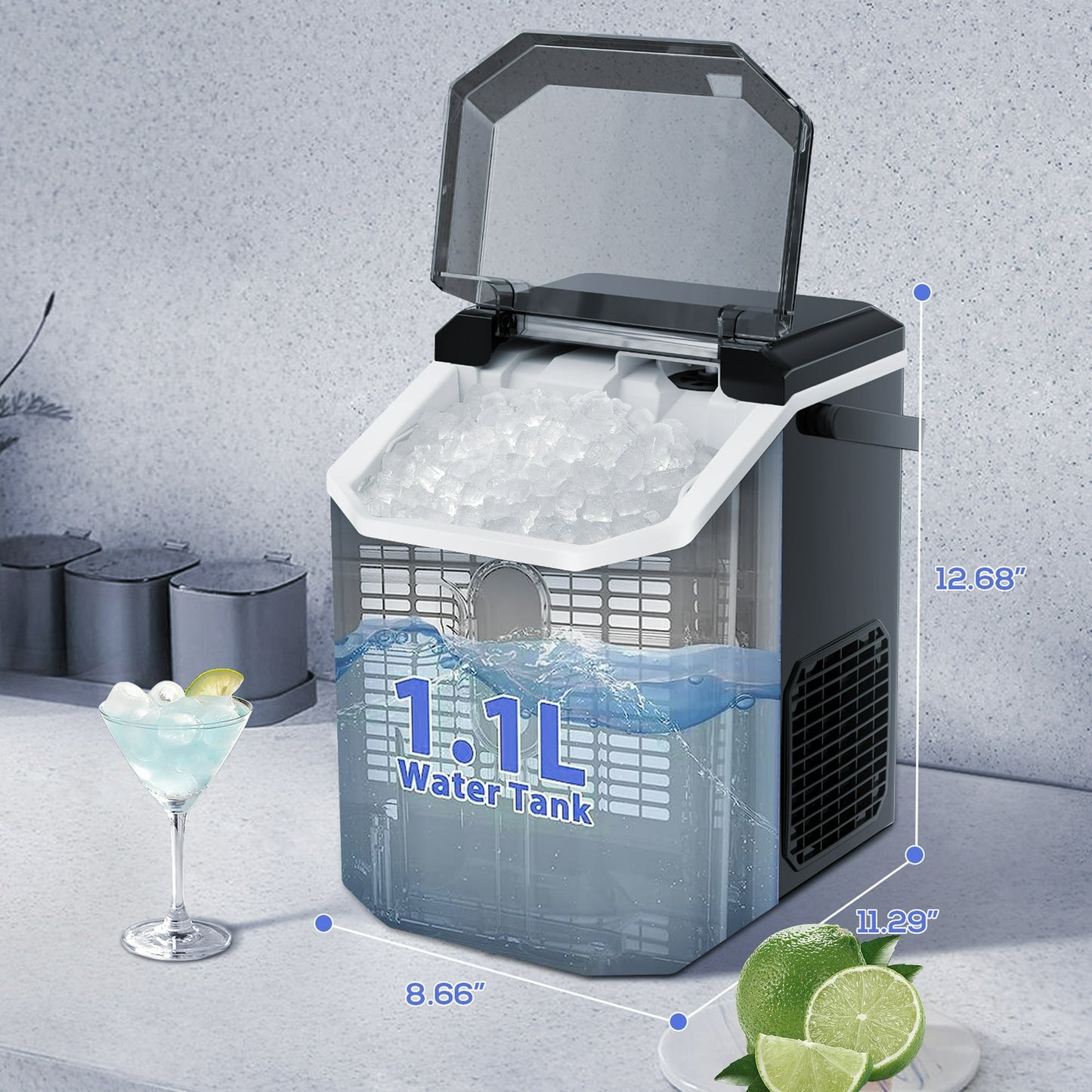 Auseo Countertop Nugget Ice Maker, Self-cleaning Portable Ice Maker Machine with Ice Scoop, 35Lbs/24H for Home/Office/Bar/Party, Stainless Steel Black