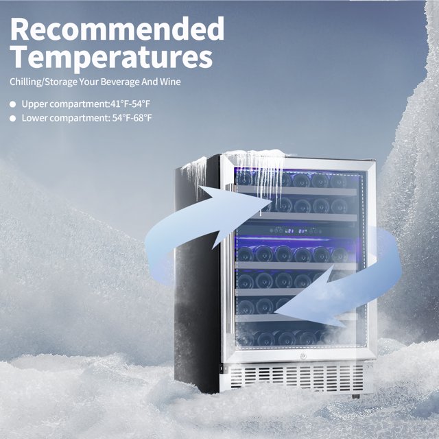 Auseo 24" Wine Cooler, Beverage Refrigerator, Large Capacity, Double-Layer Tempered Digital Temperature Memory Function, Glass Door, 46 bottles