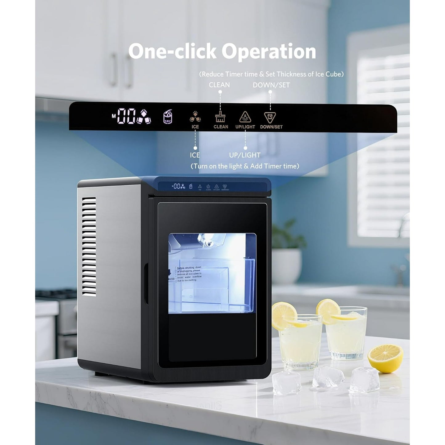 Auseo Clear Cubic Ice Makers,9 Crystal Clear 1.6" Ice Cubes per Hour,Quiet Countertop Ice Maker with Self-Cleaning,for Cocktails, Whiskey,24h Timer,ETL Listed