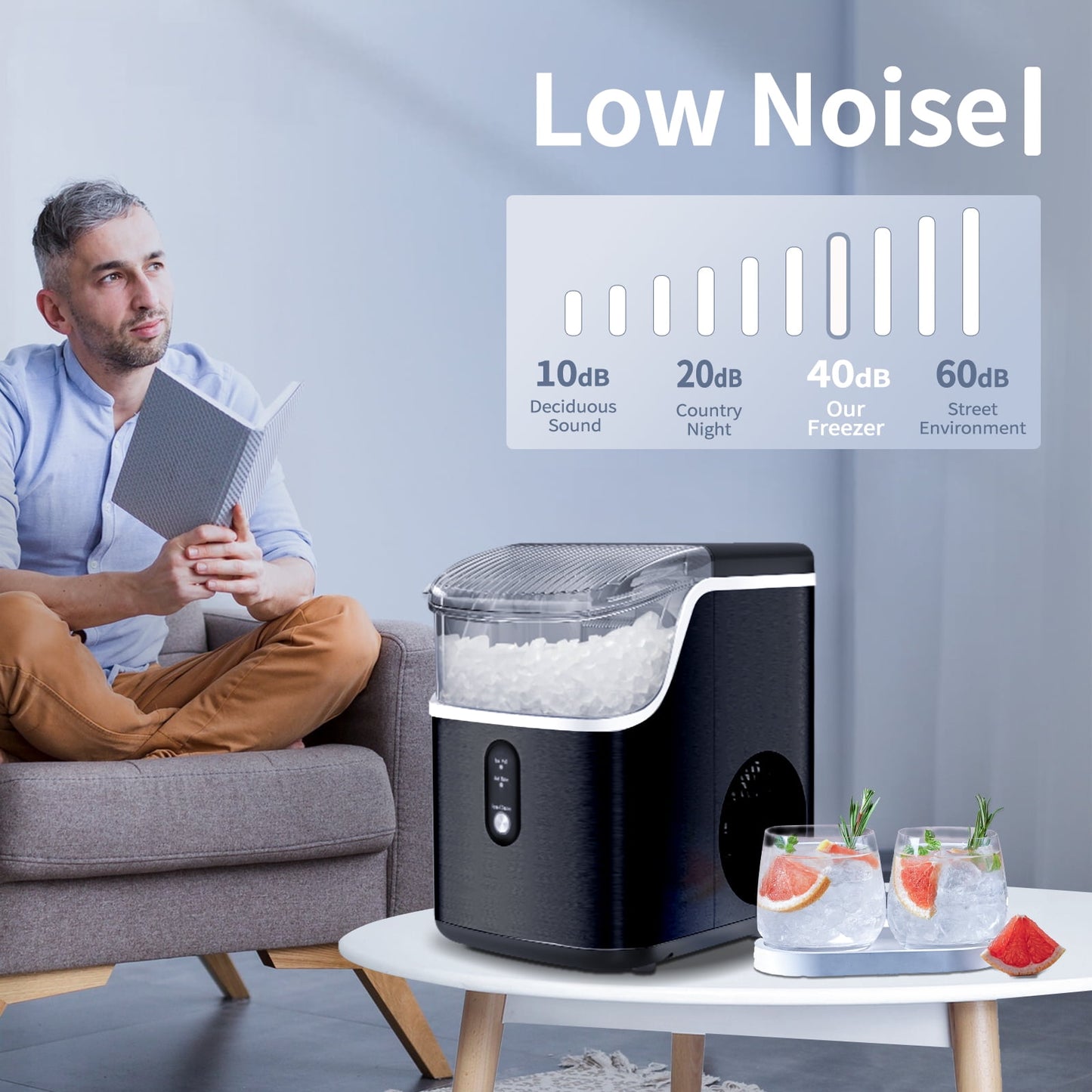 Auseo Nugget Ice Maker Countertop, Portable Ice Maker Machine with Self-Cleaning Function, 35lbs/24H, Easy Operation, Pellet Ice Maker for Home/Kitchen/Office/Party-Black