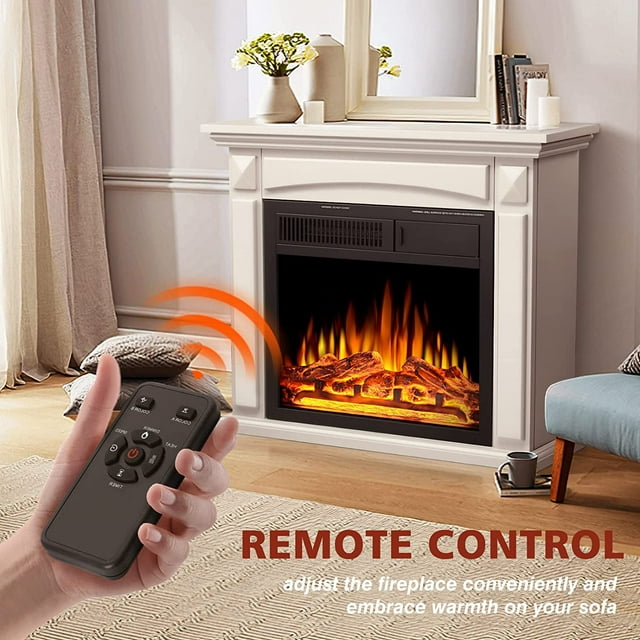 Auseo Electric Fireplace Mantel Wood Surround Firebox Freestanding Corner Fireplace Heater Infrared Quartz Heater Adjustable Led Flame, Remote Control, 750W-1501W, White