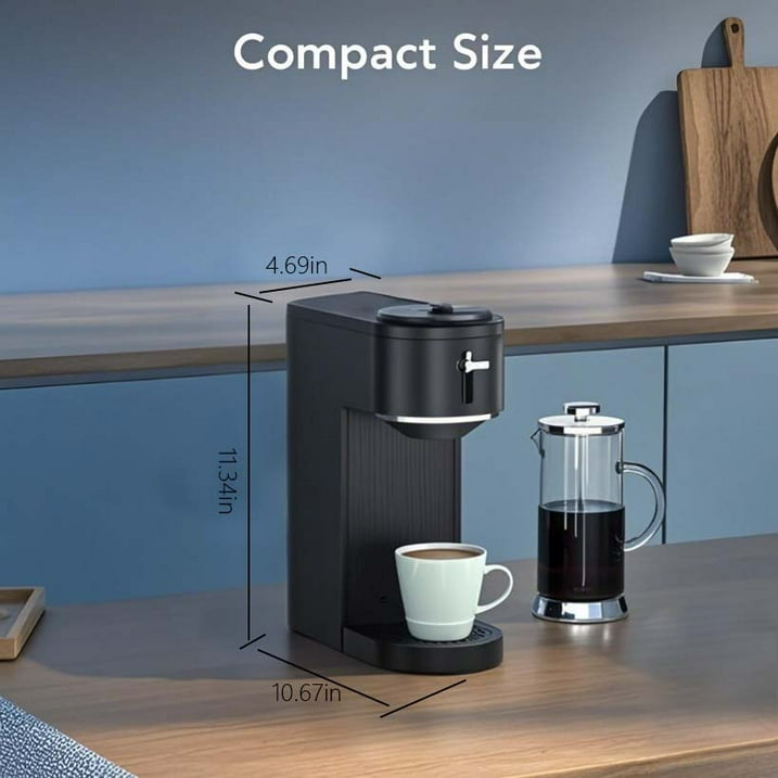 Auseo Single Serve Coffee Maker for Capsules & Grounds, 5 Brew Sizes (6-14 Oz), Adjustable Height, Compact Design, Fast & Easy Cleaning, Perfect for Home/Office/Travel, Black
