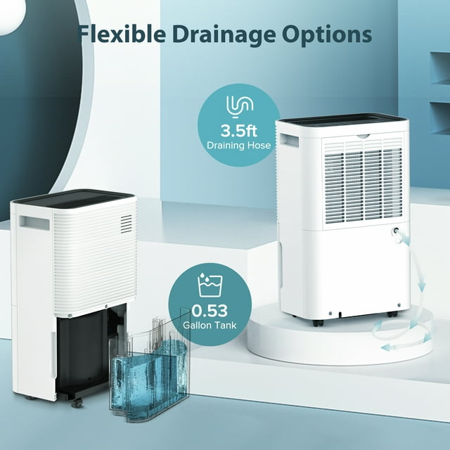 Auseo 45 Pints Dehumidifiers with handle, Dehumidifier with Drain Hose, 3 Operation Modes, 24H Timer, Portable Dehumidifier for Basement/Bathroom/Laundry Room