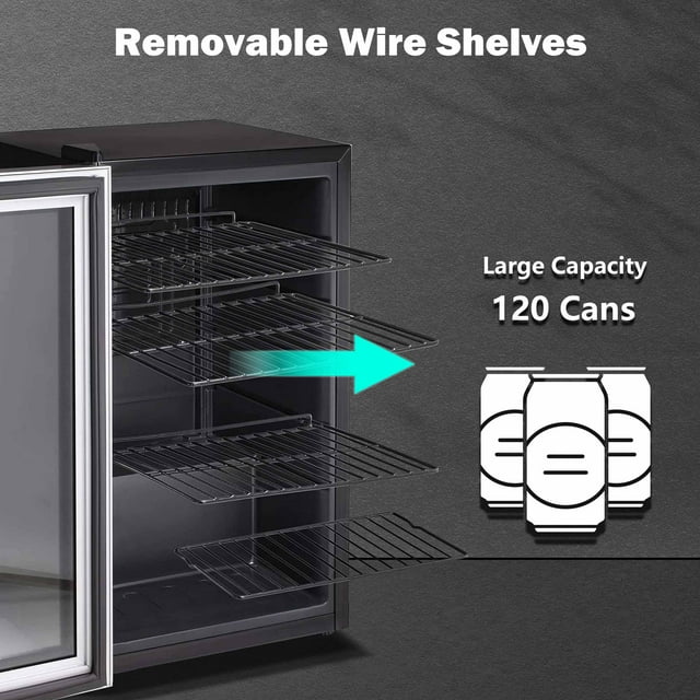 Auseo 3.2Cu.ft Beverage Refrigerator Cooler -120 Can Mini Fridge Glass Door for Soda Beer or Wine Dispenser Clear for Home/Bar/Office/Kitchen