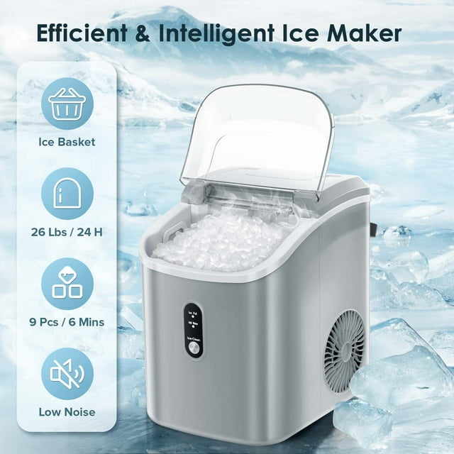 Auseo Nugget Ice Maker Countertop, 33lbs/24H, Self-Cleaning Function, Portable Ice Machine for Home/Office/Party- (Gray)