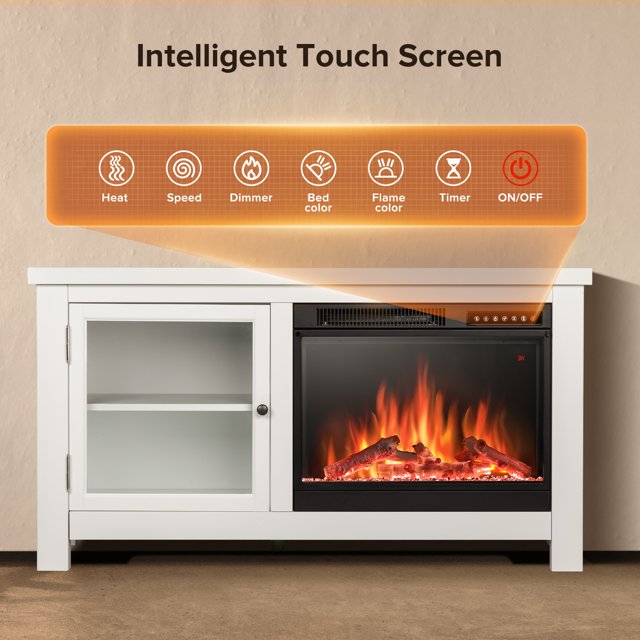 Auseo 48'' Electric Fireplace Mantel,Remote Control, Adjustable LED Flame, 750W/1500W Free Standing Fireplace(White)