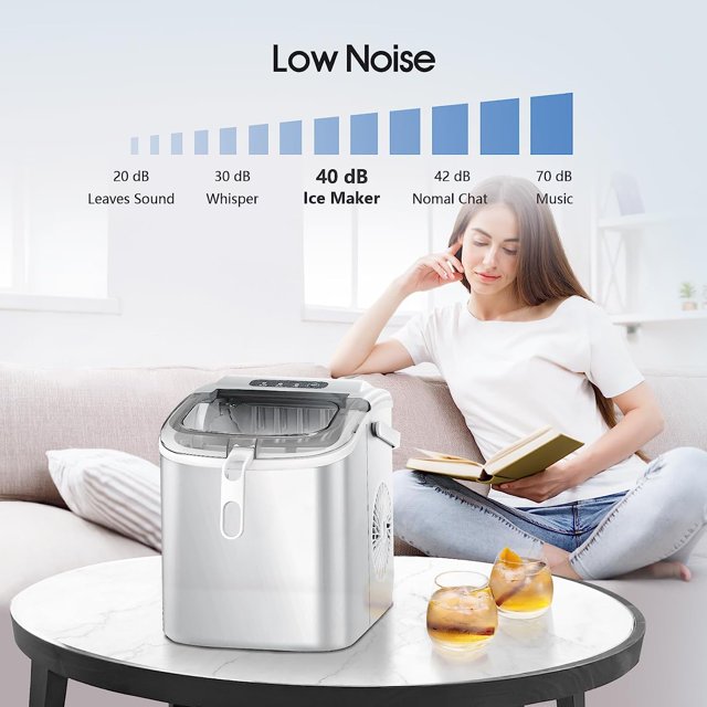 Auseo Countertop Ice Maker Machine, 26Lbs/24H Portable Compact Ice Makers with Self-Cleaning(White)