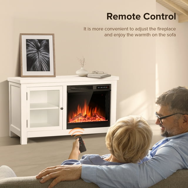 Auseo 48'' Electric Fireplace Mantel,Remote Control, Adjustable LED Flame, 750W/1500W Free Standing Fireplace(White)
