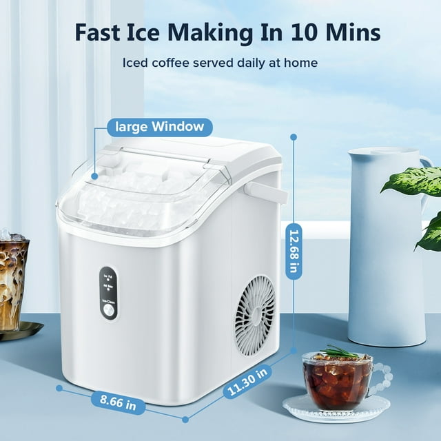Auseo Nugget Ice Maker Countertop with Soft Chewable Pellet Ice, 34lbs/24H, Self-Cleaning, Sonic Ice Maker for Home/Office/Party-White