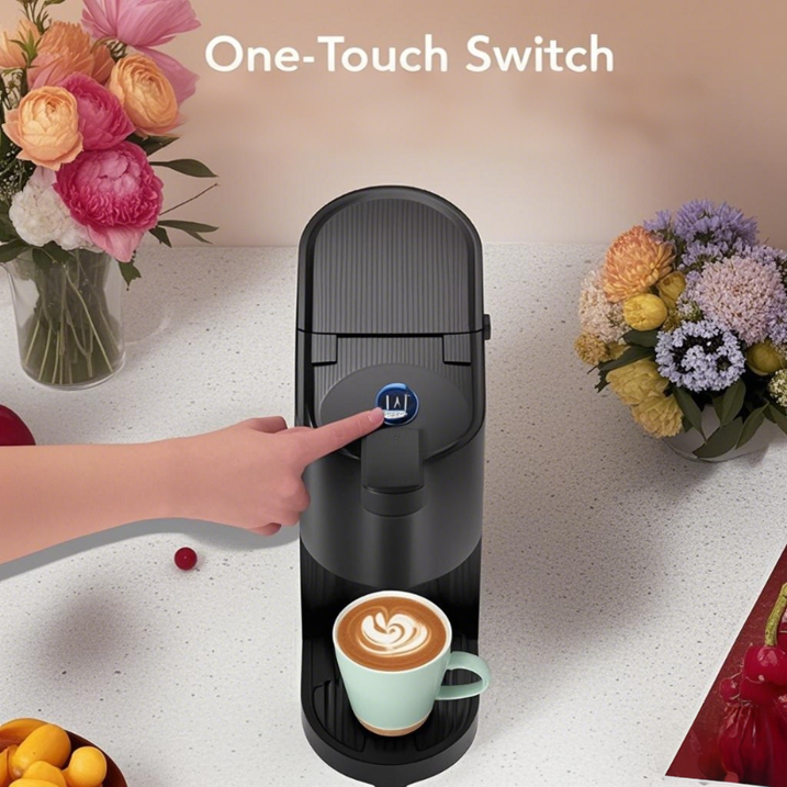 Auseo Single Serve Coffee Maker for Capsules & Grounds, 5 Brew Sizes (6-14 Oz), Adjustable Height, Compact Design, Fast & Easy Cleaning, Perfect for Home/Office/Travel, Black