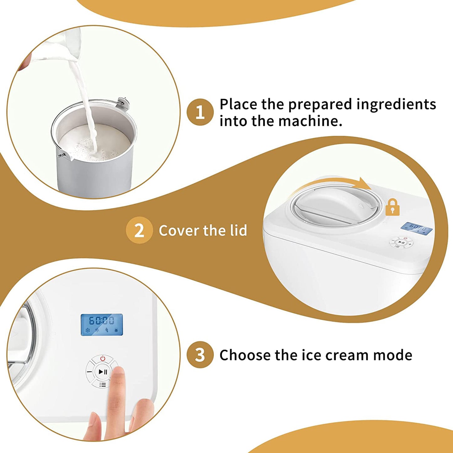 Auseo 1.5qt Ice Cream Maker with Compressor,Electric Automatic Ice Cream Machine,20lbs