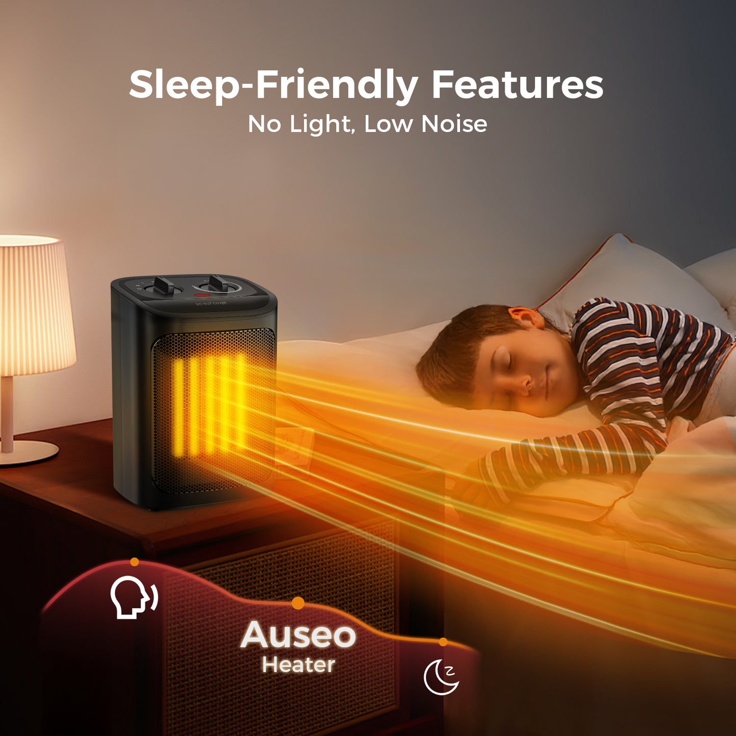 Auseo Space Heater, 750W/1500W, Ceramic Small Fan Heater for Indoor Use, 2S Rapid Heating, Multiple Safety Protection, Black