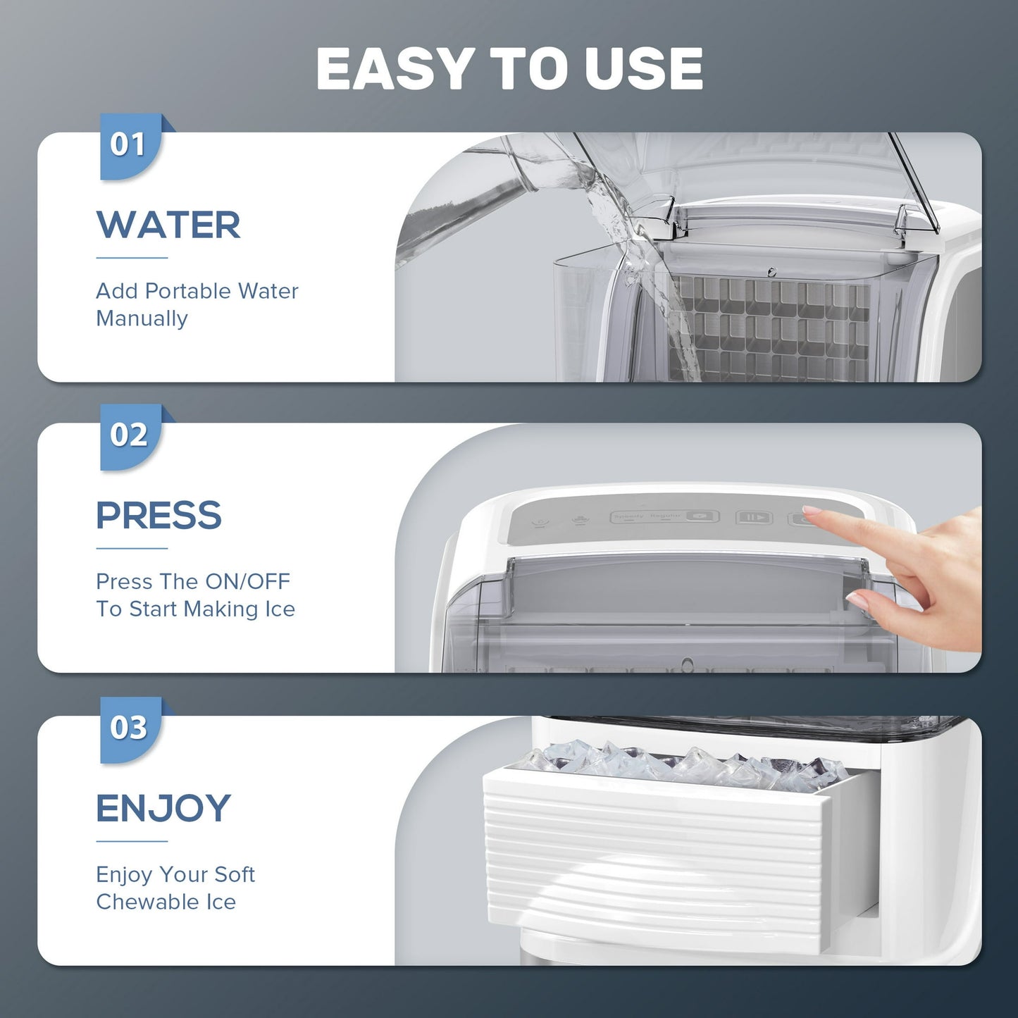 Auseo Ice Makers Countertop, 33lbs/24H, w/Ice Basket, 2 Sizes of Nugget,Sliver