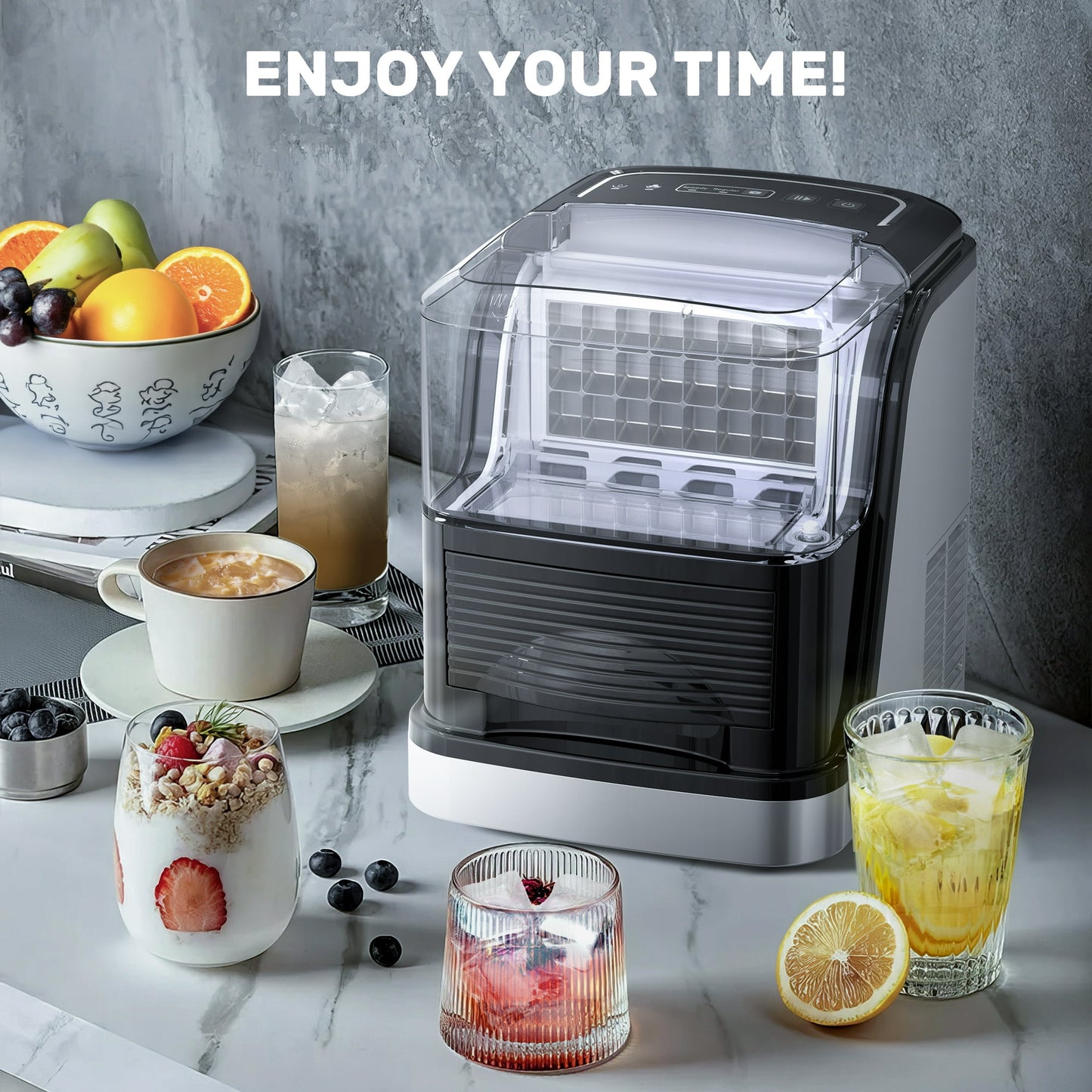 Auseo Ice Makers Countertop, 33lbs in 24Hour Ice Machine with Ice Basket, 2 Sizes of nugget Ice,Black