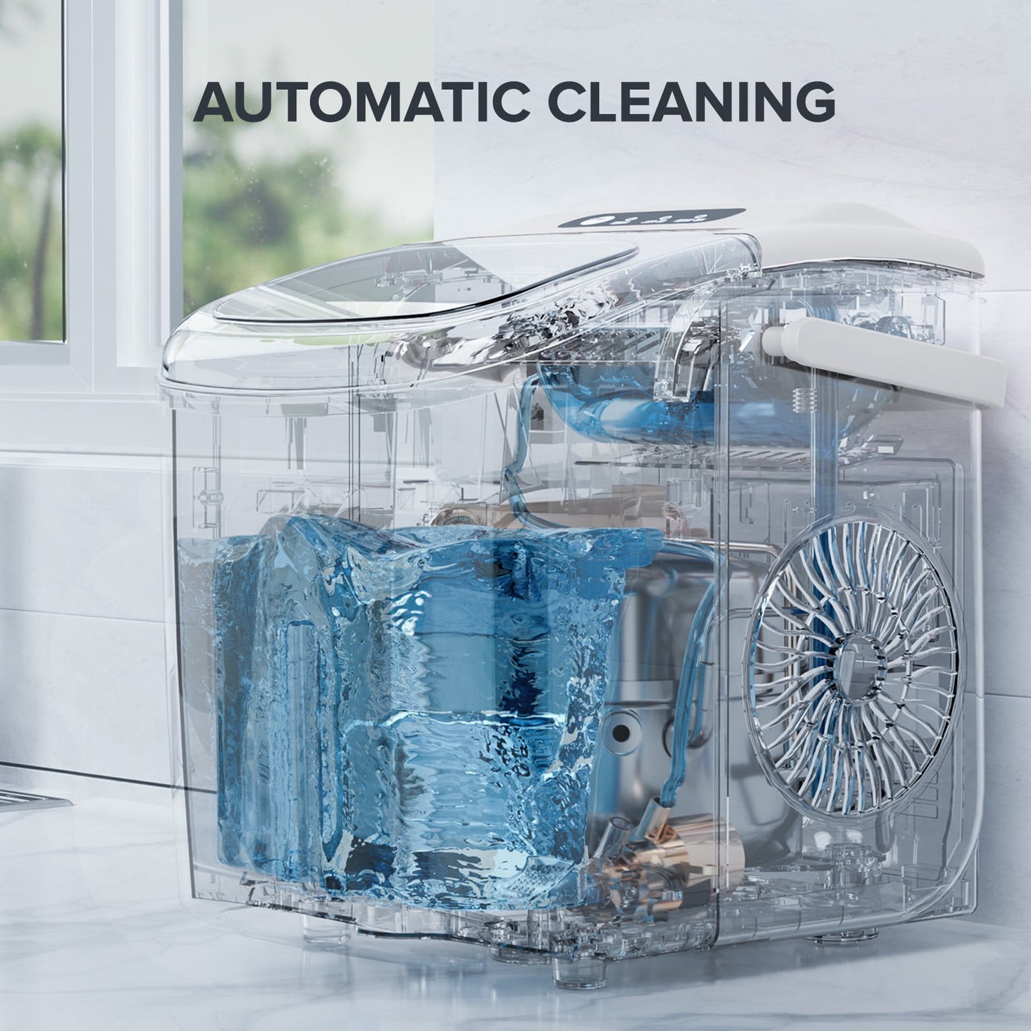 Auseo 26 lbs/24H Countertop Ice Maker Machine, 9 Bullet-Shaped Ice in 6 Min, Auto-Cleaning, White
