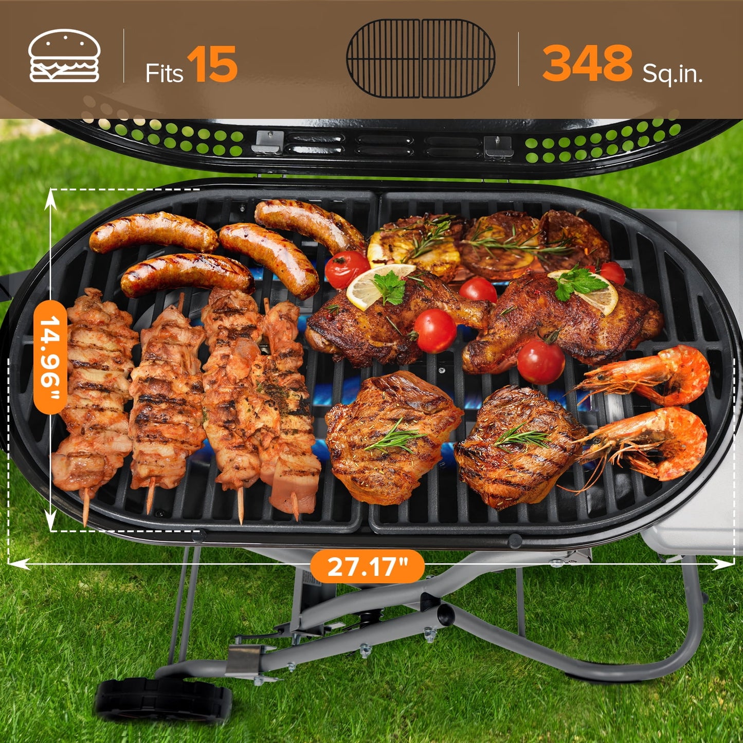 Auseo 2+1 Burner LPG Barbecue Grill (31000BTU) with Side Burner, Stainless Steel, Black